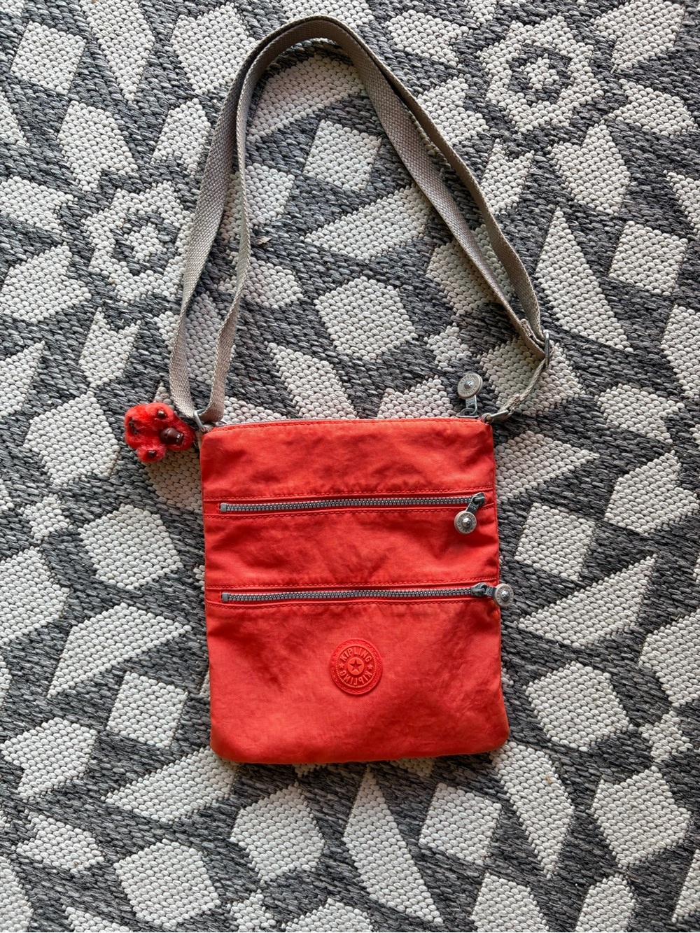Kipling Orange-Red Crossbody Bag with Dual Front Zips